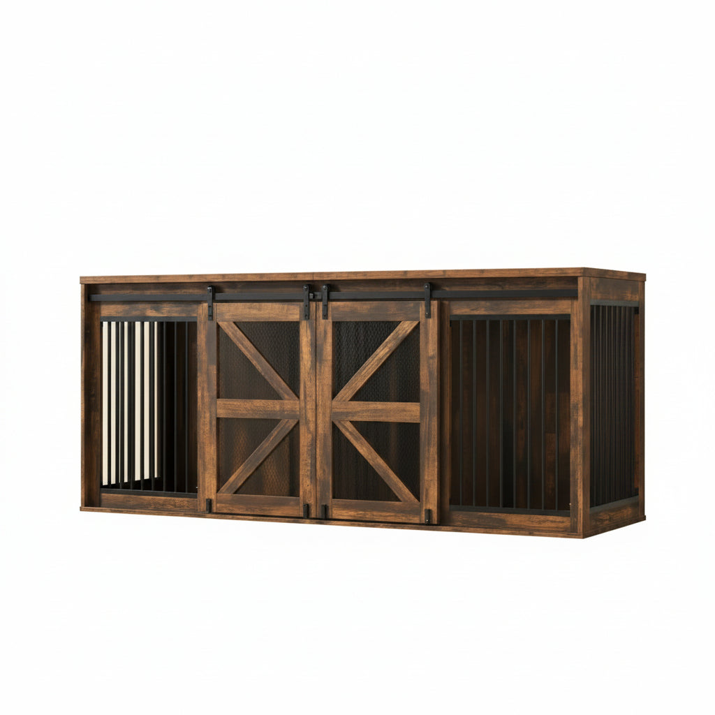 Wooden dog crate on a beige background