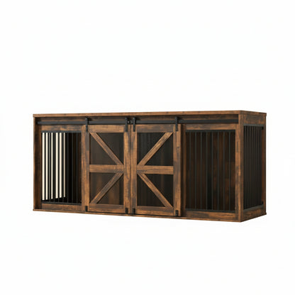 Wooden dog crate on a beige background