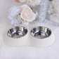 Double stainless steel pet bowl adorned with pearls