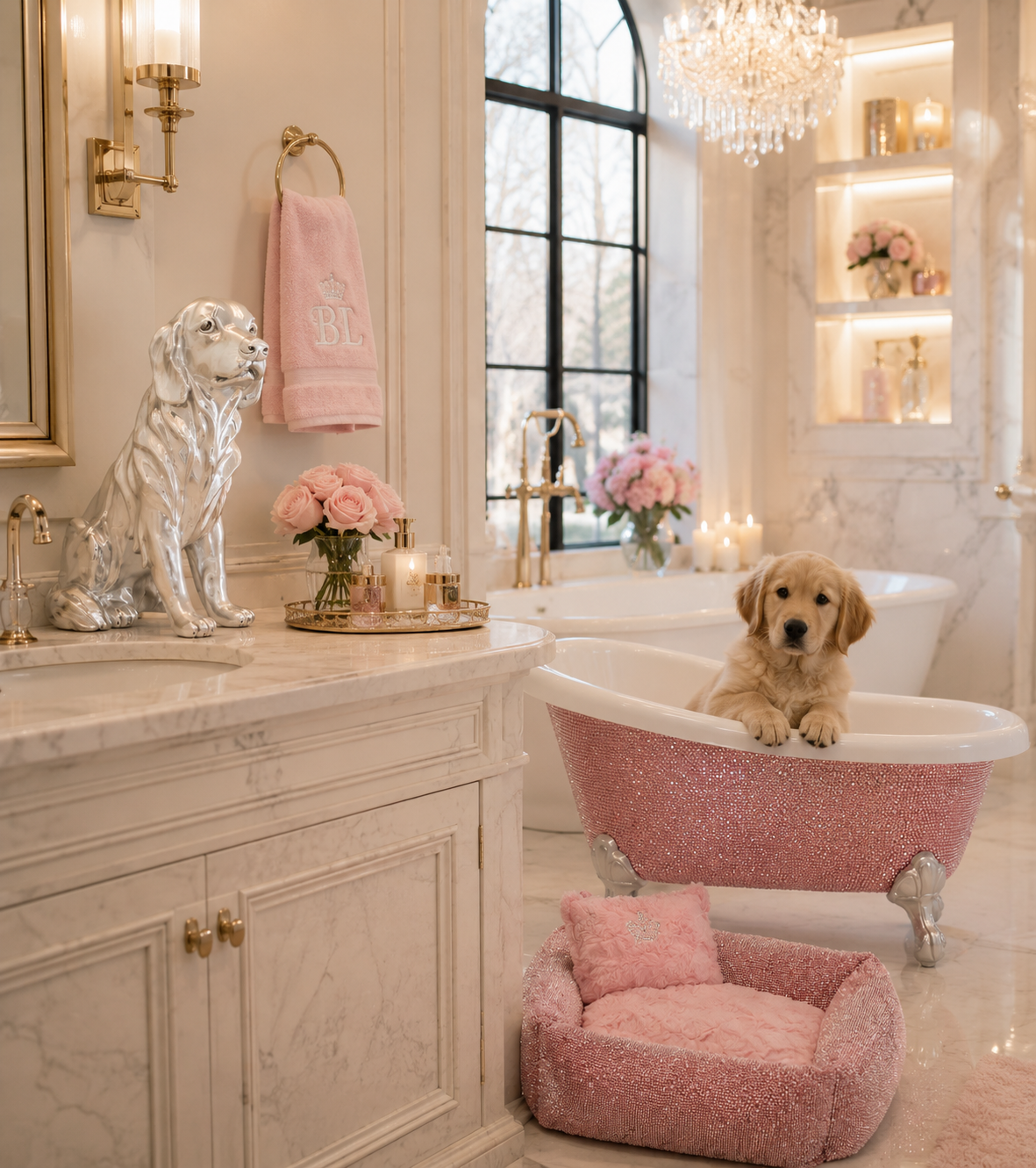 Matte Silver Golden Retriever Statute