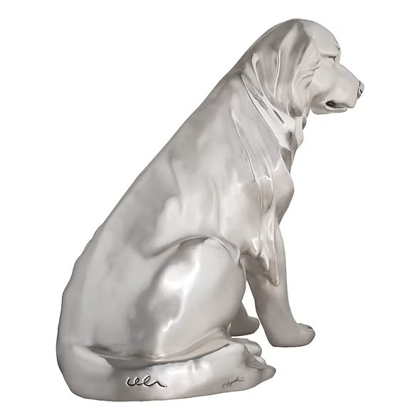 Matte Silver Golden Retriever Statute