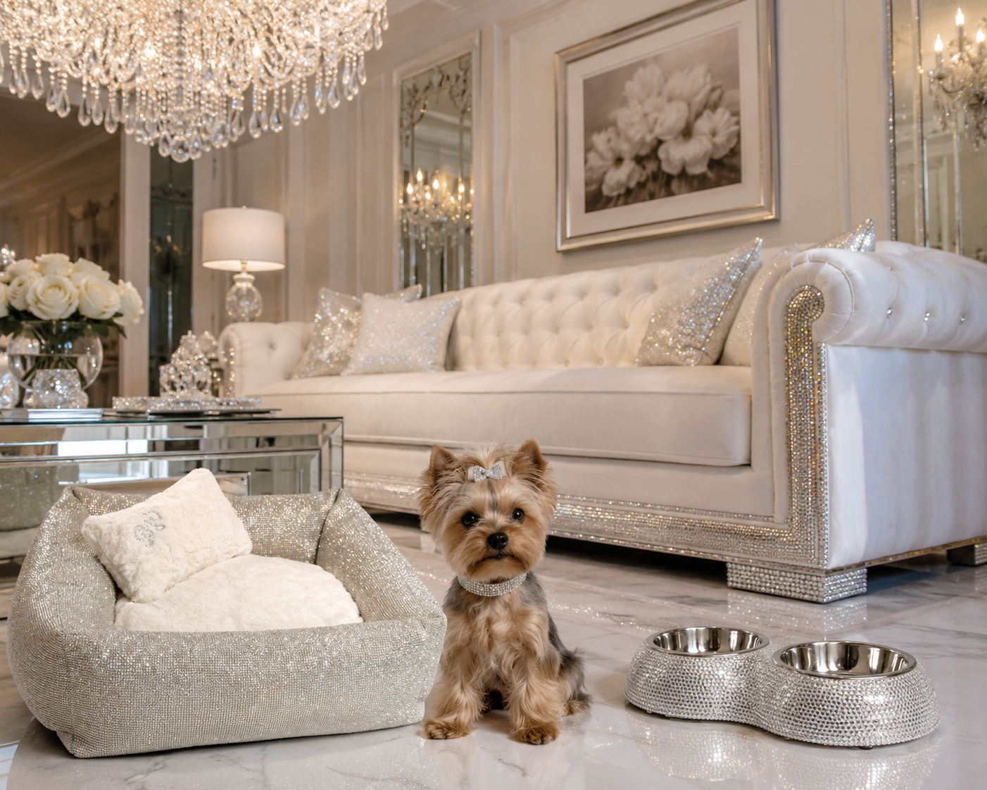 Luxury Crystal Dog Bowl Set