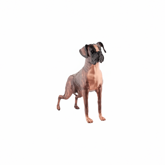 Bronze Boxer dog figurine on a white background