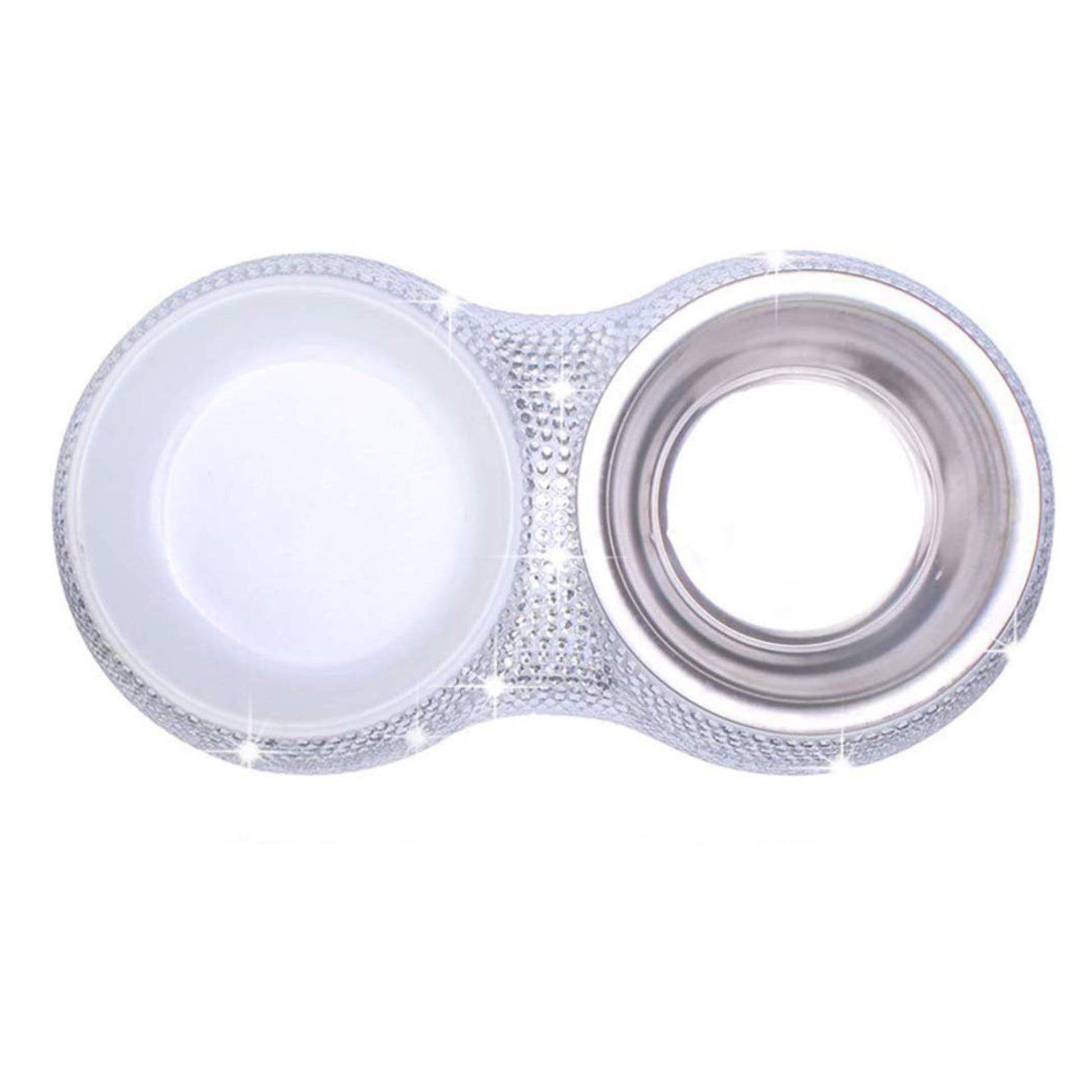 silver crystal dog feeding bowl